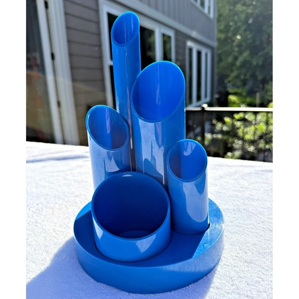 MCM Groovy Blue Tiered  Desk Organizer Pen Pencil Holder Vintage Rare